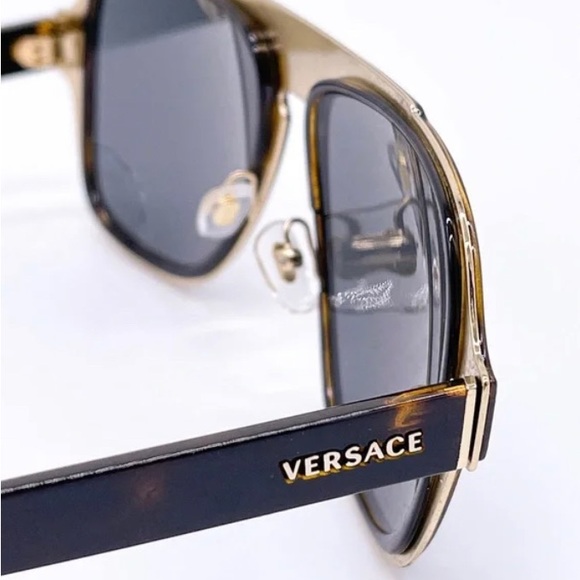 New - VERSACE Medusa Charm VE2199  square sunglass havana  dark grey gold mirr… - Picture 4 of 5